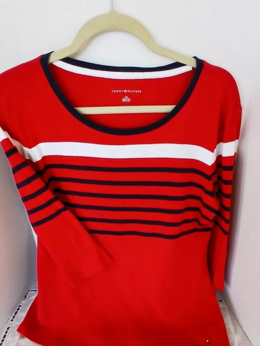 Tommy Hilfiger Striped Long Sleeve Top in Red & White Size Large